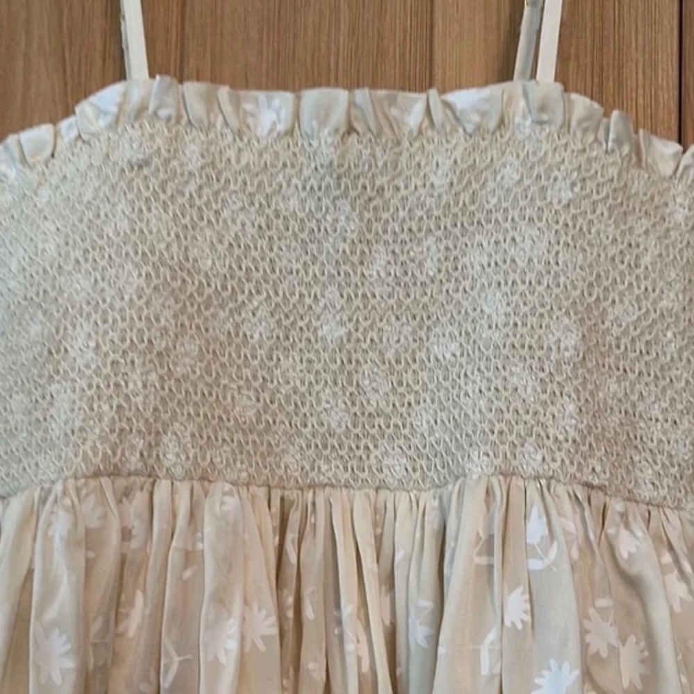 Tory Burch Silk Dupioni Smocked Midi Dress Beige Scatter Daisy Size 4 NWT - Picture 6 of 8